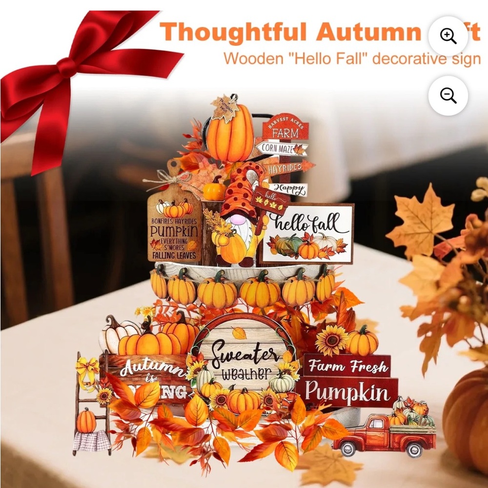 Fall Thanksgiving Tiered Tray Decor Fall Pumpkin Maple Sign Gnome Hello Fall